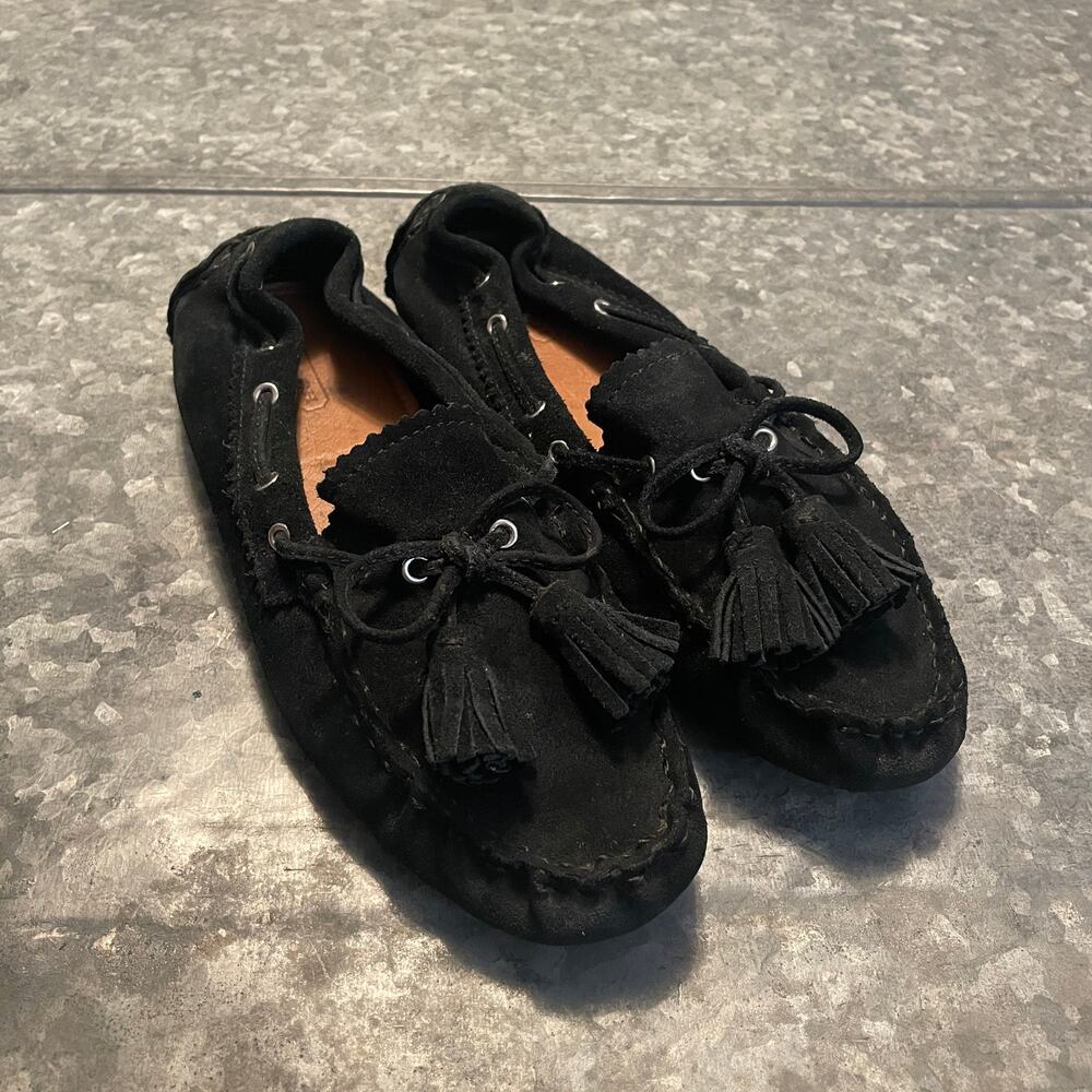 Coach Nadia Driver Moccasins Womens 8 Black Suede Leather Loafers Tassel Q1872
